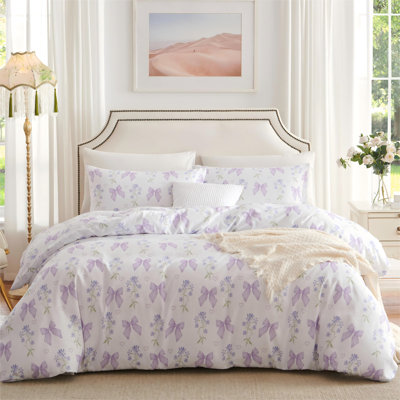 Ensemble d'édredon à motif floral de princesse romantique pour filles avec couettes