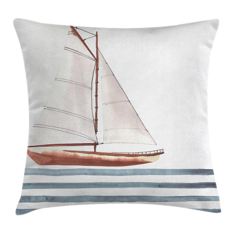 Nautical Blue and White Polyester Kids Euro Throw Pillow