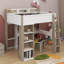Lit mezzanine en bois pleine grandeur avec tablettes, portemanteaux et bureau-240049206