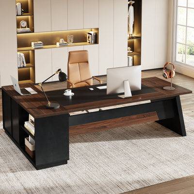 L-Shaped Executive Office Desk with Drawers and File Cabinet