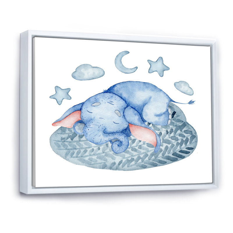 «Cute Elephant Sleeping II», reproduction sur toile flottante, H 16 po x l 32 po x P 1 po, Cadre flottant blanc