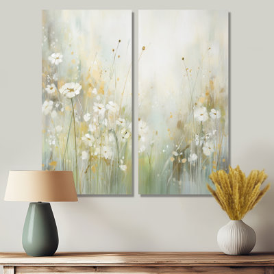 Green Beige Serene Meadows II - Abstract Botanicals Oversized Canvas Prints 2 Pieces