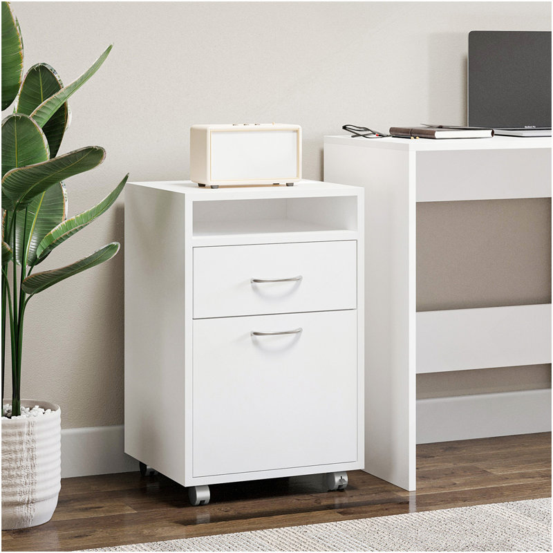 Mobile Storage Cabinet Organizer With Drawer And Cabinet, Printer Stand With Castors, White