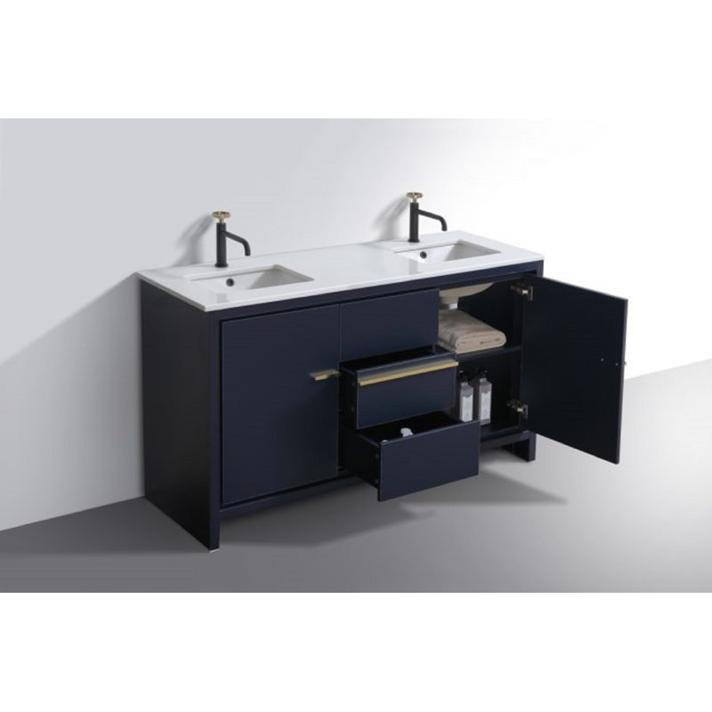 Tulughan 59.125'' Double Bathroom Vanity with Quartz/Ceramic Undercount Sink Top, Blue