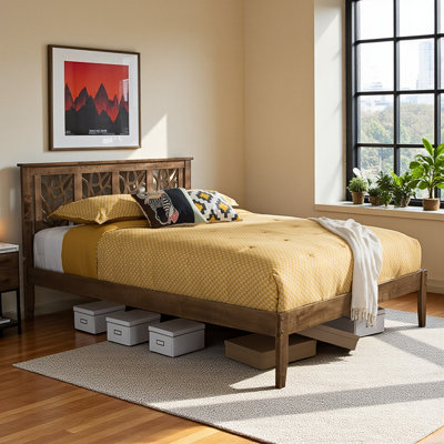 Prism King Size Rectangular Brown Wood Platform Bed, 40.82'' H X 77.73'' W X 81.6'' L