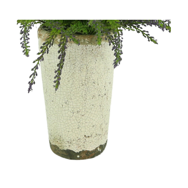 Lavender and Fern Bush in White Ceramic Pot, 24" H x 21" W x 21" D