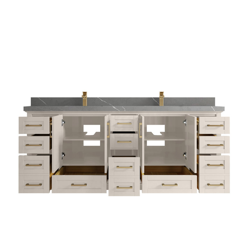 84 po Boston X P 22 po D Meuble-lavabo double avec 2 po Quartz Piatra, Gris Piatra