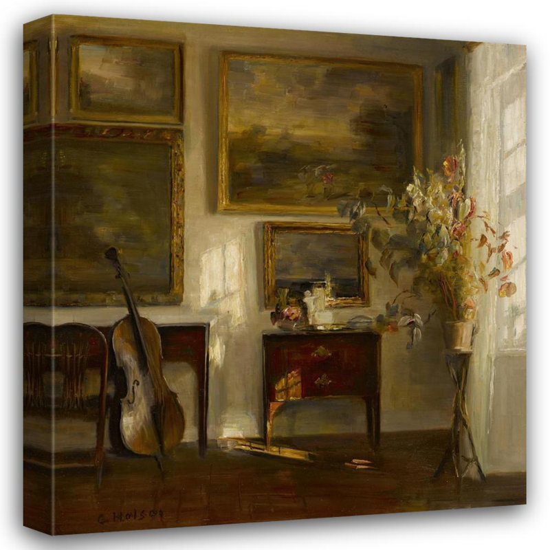 "Interior with Cello" par Carl Holsøe - Art mural sur toile tendue avec châssis, H 24 po x l 17 po