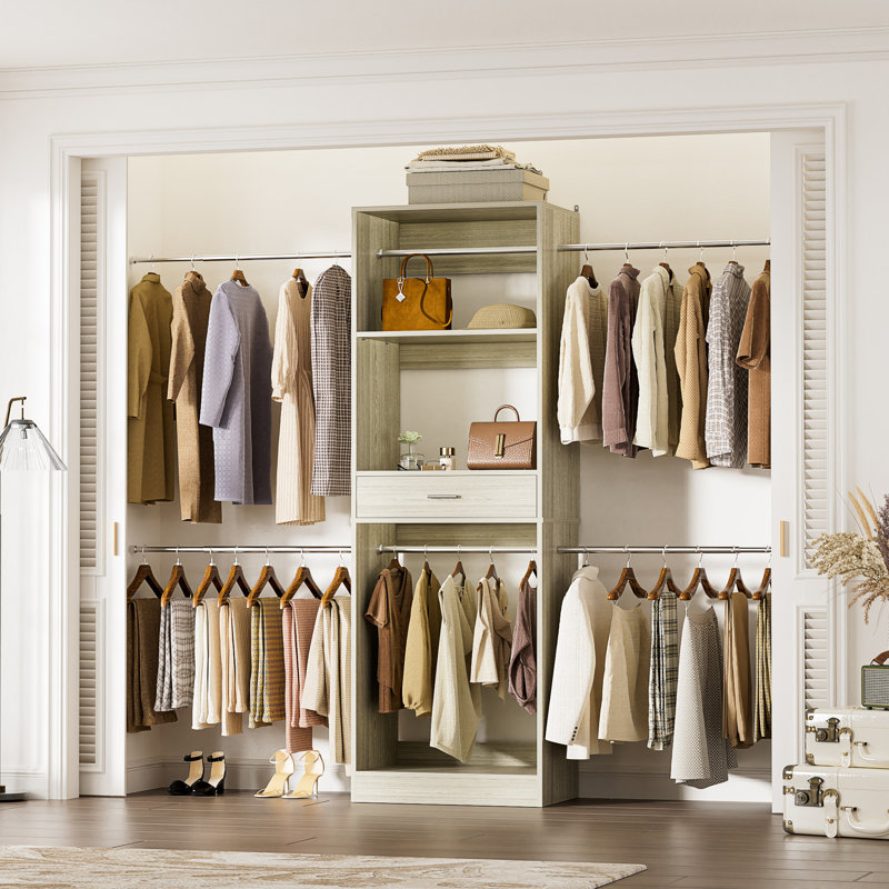 96" Closet System with 4 Extendable Hanging Rods, Wahed Oak