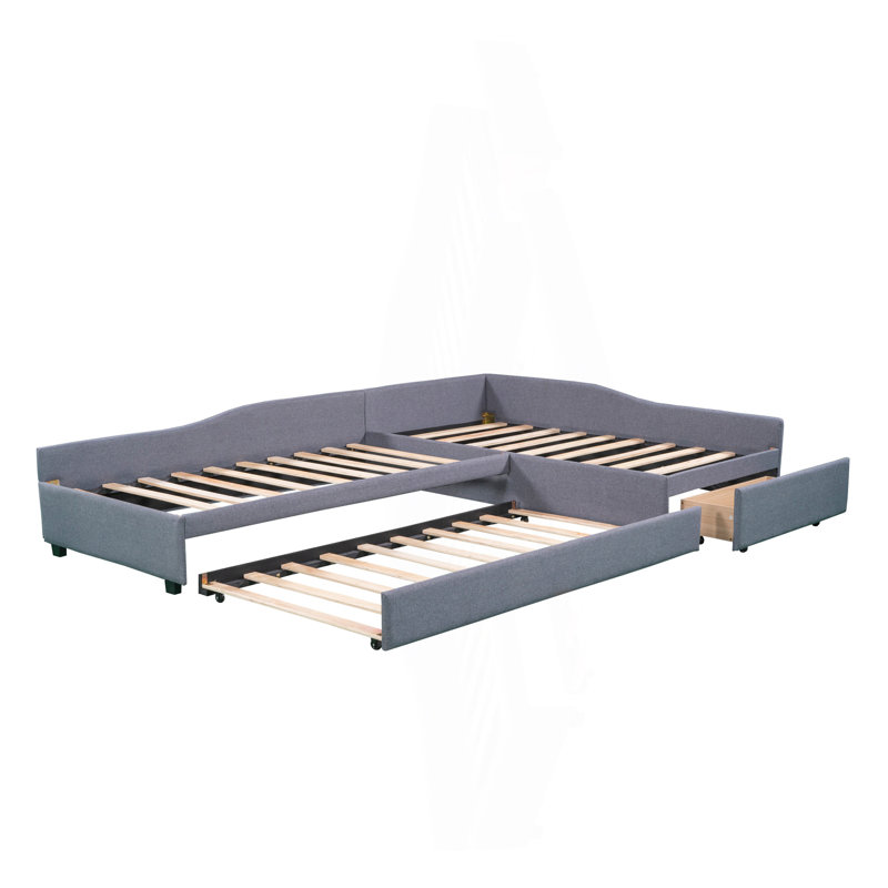 Upholstered Double Twin Size Daybed With Trundle And Drawer