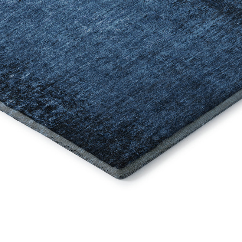 Tapis bleu marine Cerrito AMF554 lavable à la machine de qualité supérieure, Rectangle 5 pi x 7 pi 6 po