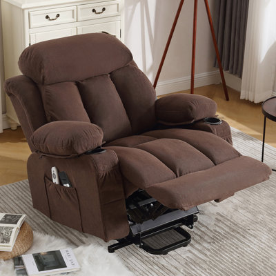 Fauteuil inclinable électrique Power Lift avec chaleur et massage Fauteuil inclinable électrique en tissu pour personnes âgées avec poche latérale, port de charge USB, télécommande pour le salon (Brun)
