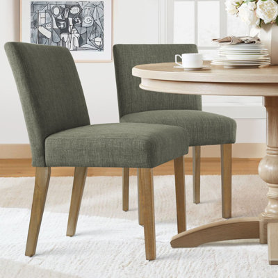 18.5" Seat Height Linen Blend Upholstered Solid Wood Legs Dining Chairs
