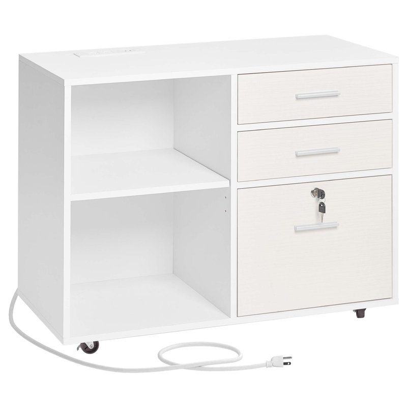 3 Drawer Wooden File Cabinet Mobile Filing Cabinet with Light Strip White