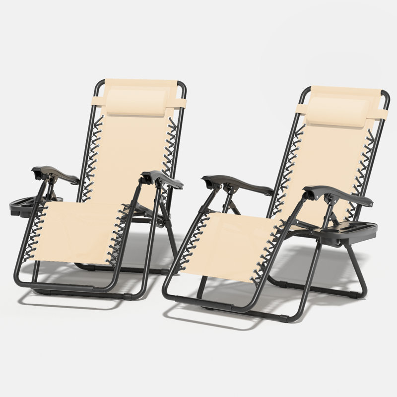 Zero Gravity Chairs Recliners Outdoor Adjustable Foldable Reclining Lounge Chairs with Cup Holder, Cream