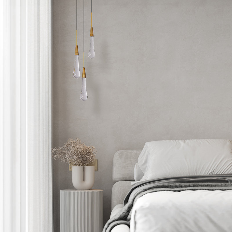 3-Light Long Gold Chandeliers For High Ceilings, Large Raindrop Chandelier, 3 Lights