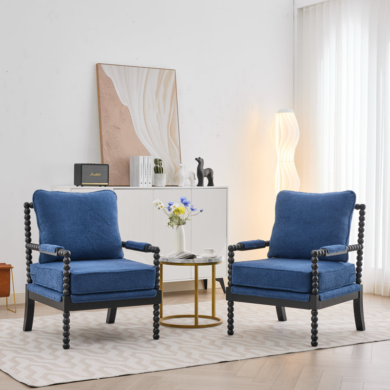 Chaise d'appoint avec cadre en bois tourné et solide, Bleu