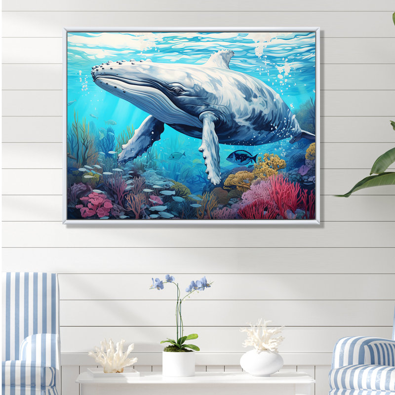 «Whale Tranquility Oasis» sur toile, Cadre flottant blanc, H 24 po x l 32 po x P 1 po