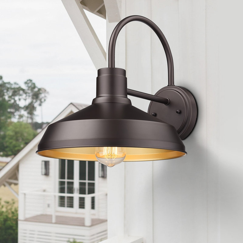 Exterior Barn Light – Oil Rubbed Bronze Farmhouse Wall Sconce, Porch Outdoor Wall Fixture, Gooseneck Wall Lamp, 2-Pack