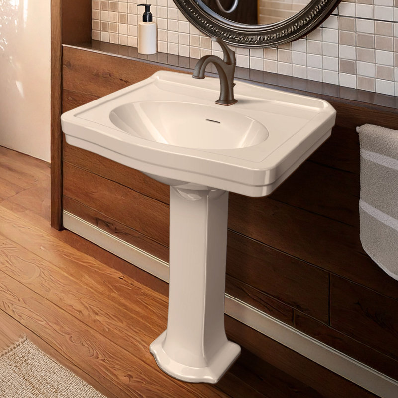 Lavabo sur pied traditionnel de 23 po avec cuve ovale intégrée, dosseret bas et trop-plein Whitehaus Collection, Simple