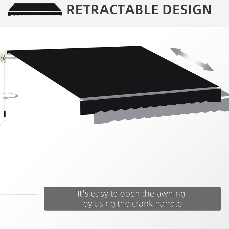 Auvent de terrasse rétractable manuel noir 8 pi x 7 pi. Ajustez pour réduire et chauffer, convient à différentes surfaces, avec