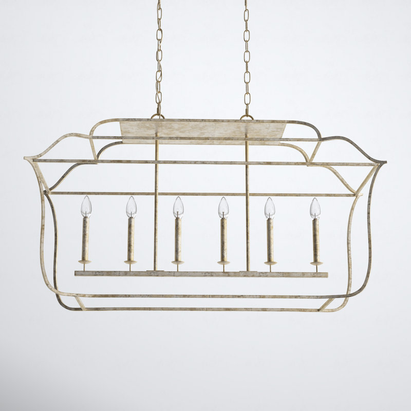 6 - Light Dimmable Lantern Geometric Chandelier, Century Silver Leaf