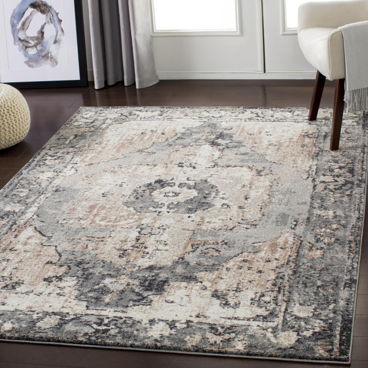Addisyn Machine Woven Oriental Charcoal Area Rug
