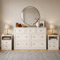 Ensemble de chambre moderne 3 pièces comprenant une commode à 7 tiroirs et 2 tables de chevet avec porte et étagère ouverte, beige