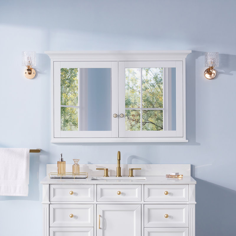 Armoire à pharmacie murale en bois massif avec miroir et tablettes en bois, H 30 po x l 48 po x P 6,9 po