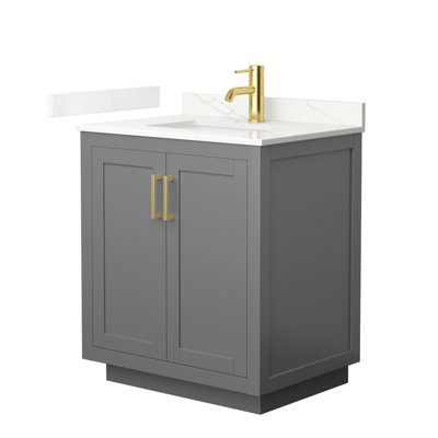 Meuble-lavabo simple autoportant de 30 po avec plateau en quartz Miranda