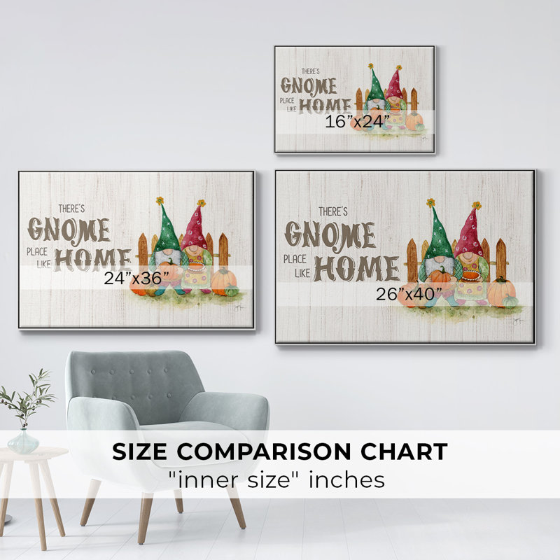 « Gnome Place Like Home », Toile avec cadre flottant noir, H 14 po x l 20 po
