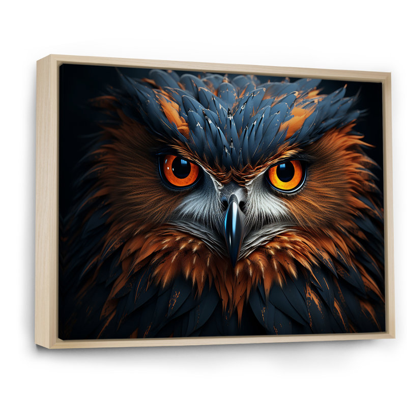 Chouette, portrait de sagesse sur toile, Cadre naturel flottant, H 30 po x l 40 po x P 1,5 po