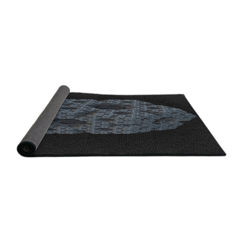Tapis noir/bleu à motifs, Rond 8 pi