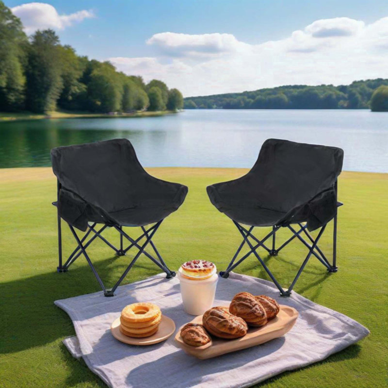 2 chaises de camping d'extérieur pliables / portatives, sac de transport, Noir