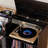 Record Player Stand With Power Outlet & Flip-Down Lid, Turntable Table With Storage For 300+ Vinyls, Black Wood Grain Media Console With 2 Drawers, 27.6" With Dust Protection, Some Assembly Required,