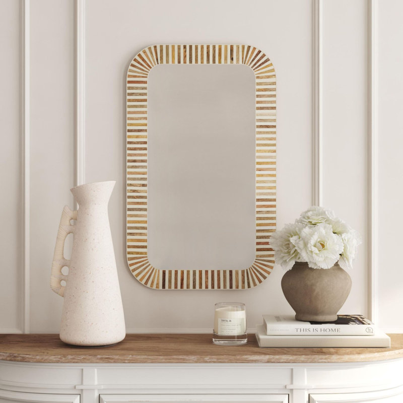 Rutgers Wood and Bone Inlay Rectangular Mirror