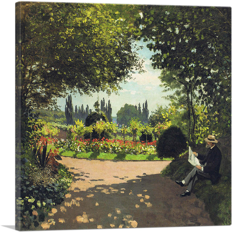 " Adolphe Monet In The Garden Of Le Coteau At Sainte-Adresse " by Claude Monet Painting Print, 26" H x 26" W x 0.75" D