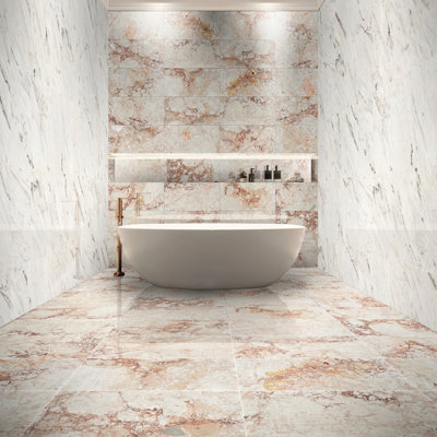 Pink Genuine Marble 12x24 Inch Polished Tiles For Dining Room Wall And Floor, 4 Pieces Per Box, Exquisite Design