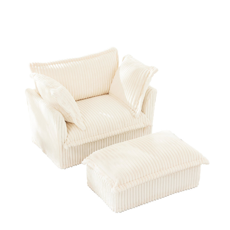 Fauteuil facile à assembler avec velours côtelé, Velours côtelé crème