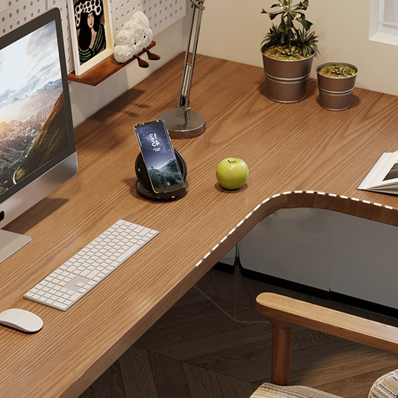 Bureau rectangulaire brun, bois massif transparent et acrylique, Retour à droite, H 29,53 po x l 70,87 po x P 39,37 po