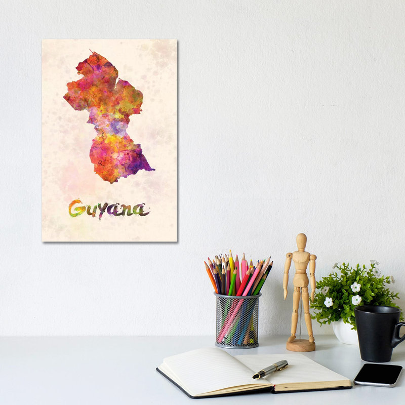 Guyana In Watercolour by Paul Rommer - Wrapped Canvas Painting, 30.48cm H x 20.32cm W x 1.91cm D