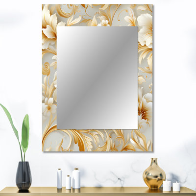 Kline Royal Gold And White Floral Elegant Garden - Floral Unique Mirror, Floral Large Wall Mirror, Printed Metal Art