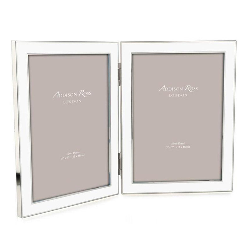 Enamel/Silver Plate Closed Corner Frame, White