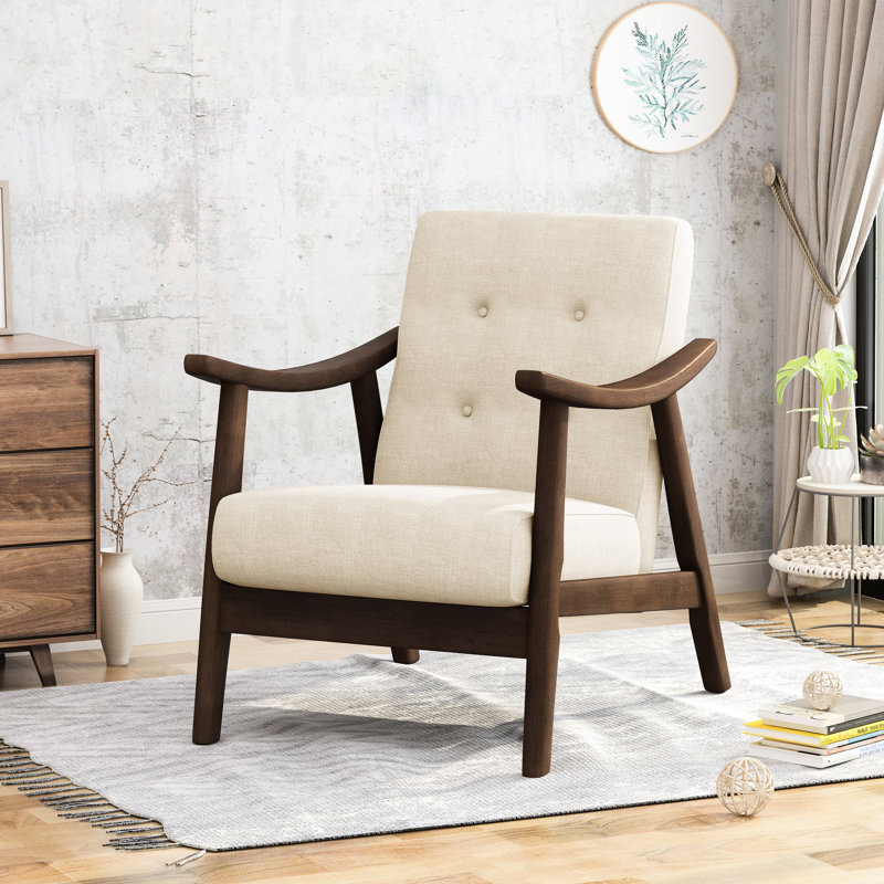 Chaise de style Mid-Century moderne avec revêtement beige et structure d'appoint solide