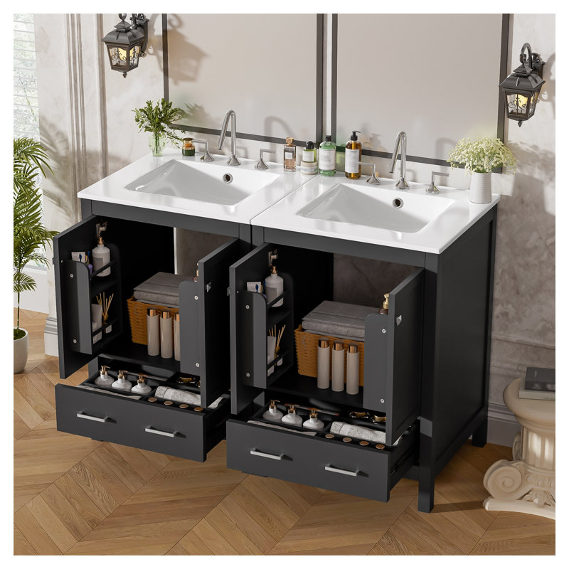 Meuble-lavabo noir 48 po avec lavabo encastré intégré et finition résistante aux égratignures