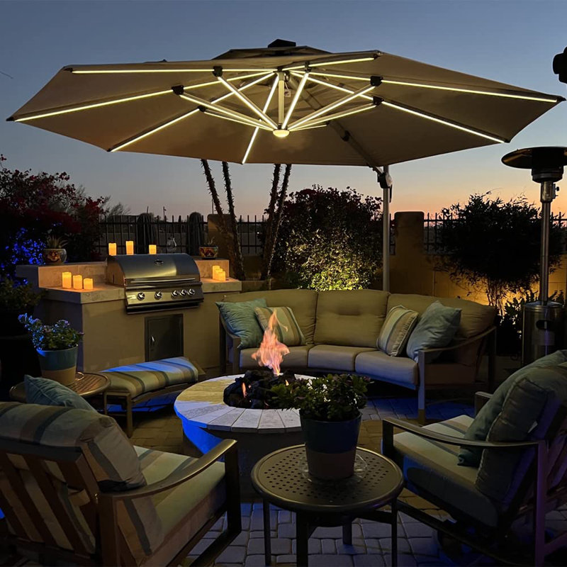 Parasol lumineux rond 12 pi Senner, beige, Beige