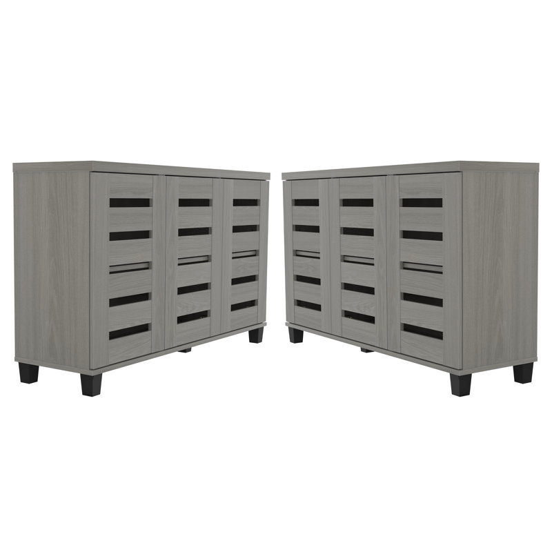 Lismore 3-Door Shoe Storage Cabinet (Set Of 2) – Holds 32 Pairs, Warm Gray Oak