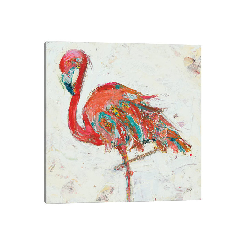 Flamingo On White by Kellie Day - Painting on Canvas, Wrapped Canvas, 30.48cm H x 30.48cm W x 1.91cm D
