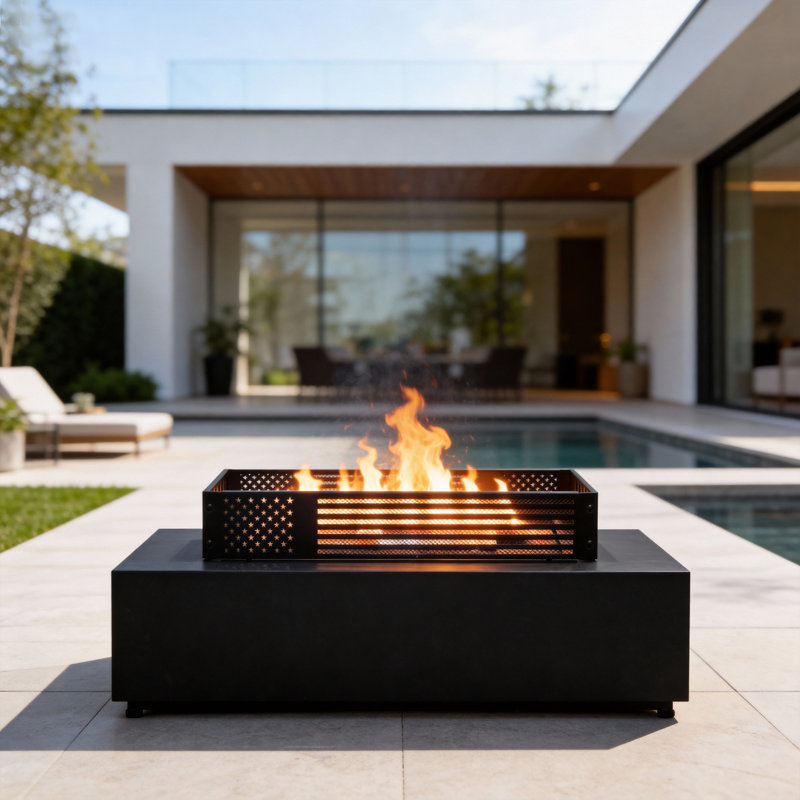 Anneau de feu extérieur en acier, anneau de foyer au bois, H 4,7 po x l 32,4 po x P 10,7 po