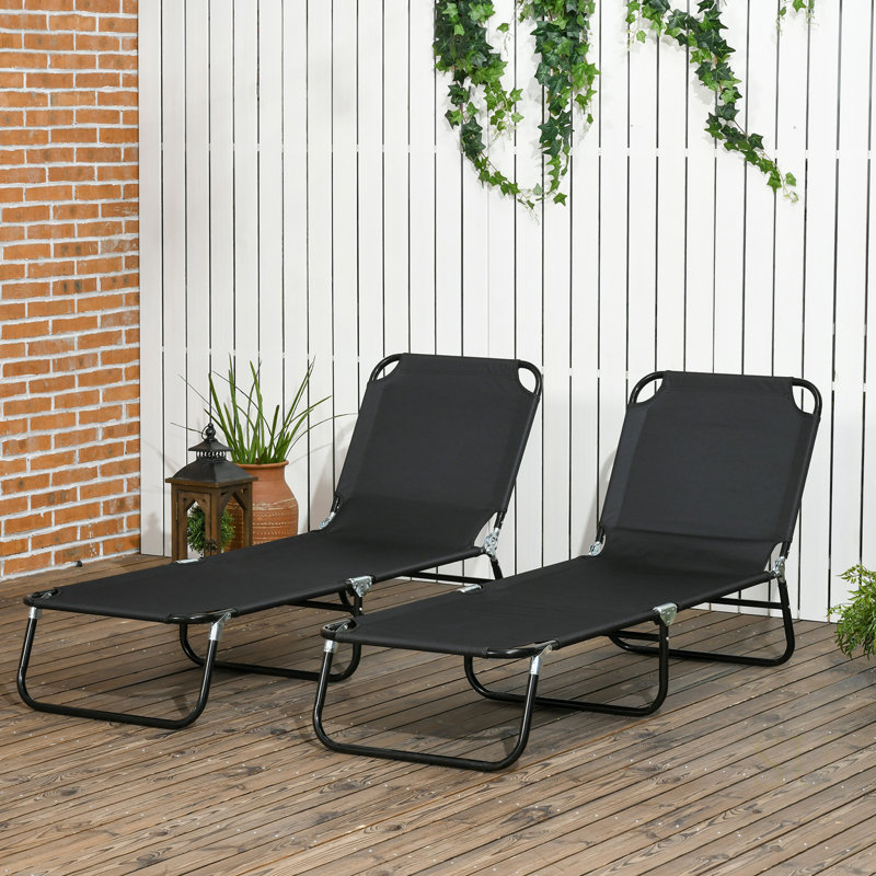 2 Piece Folding Chaise Lounge Chairs With 5-Level Reclining Back For Beach, Yard, And Patio Comfort, Black